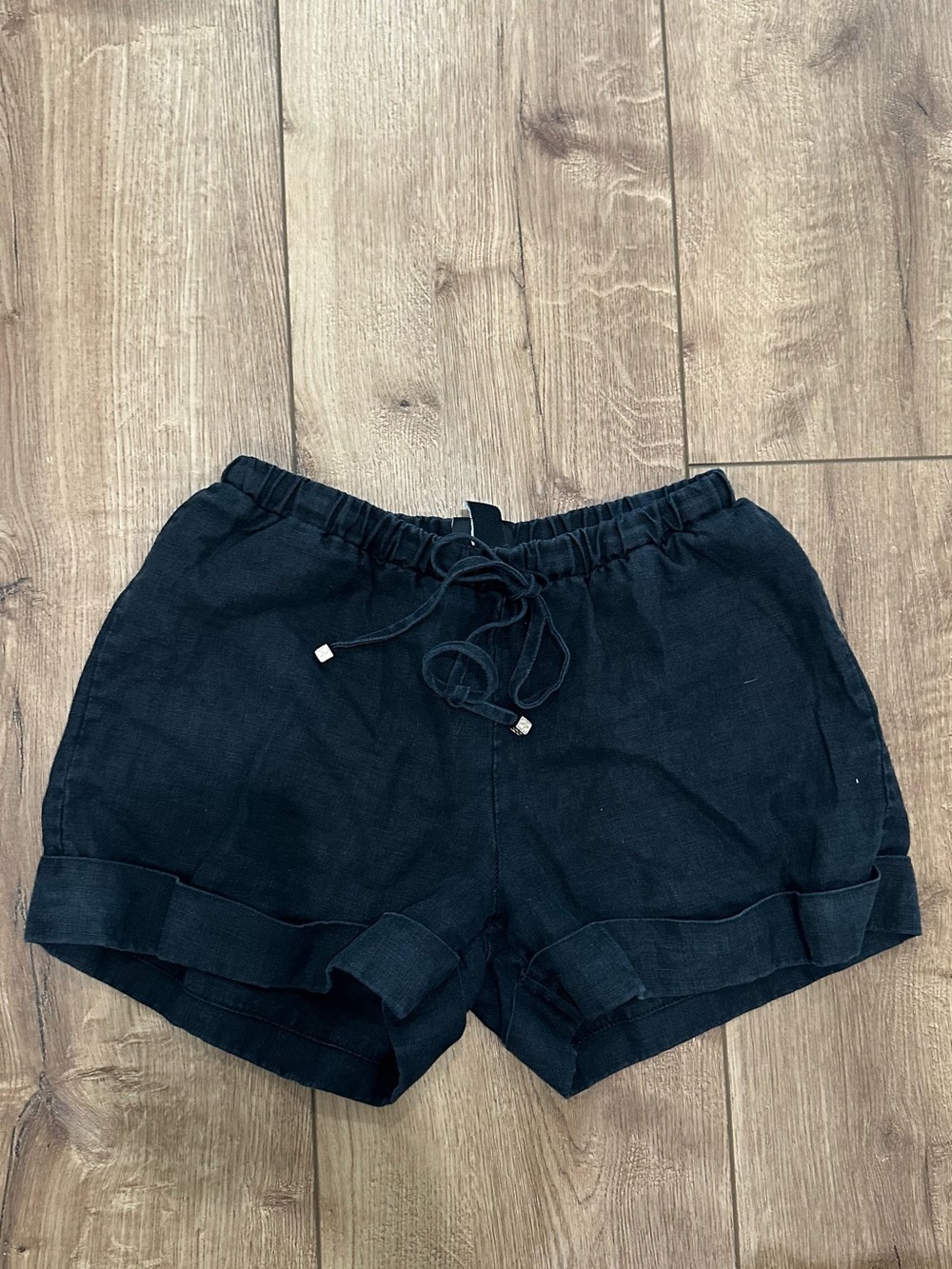 Olian Black High-Waist Drawstring Linen Shorts